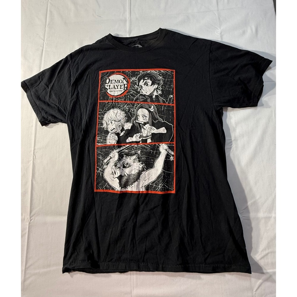 Demon Slayer Kimetsu no Yaiba Anime Graphic T-Shirt Black Medium Tanjiro Nezuko